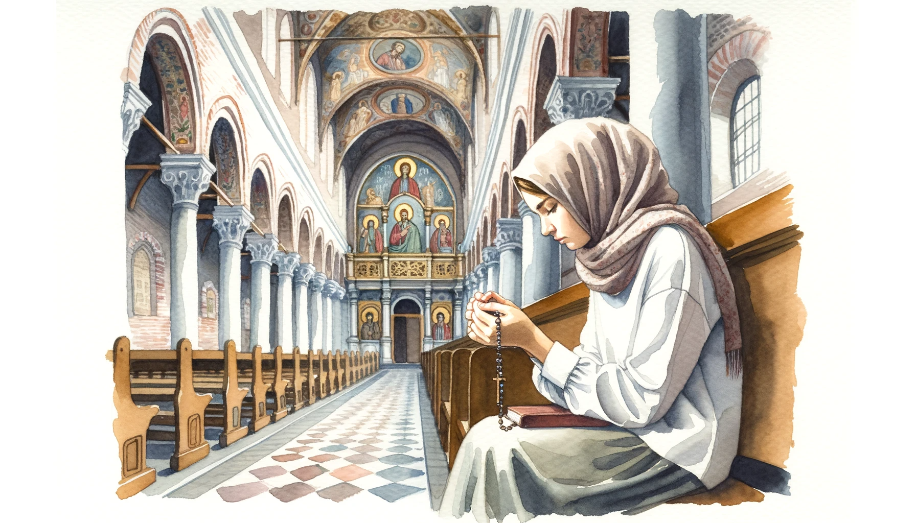 woman in deep in prayer watercolor image, sassy faith girl, daily prayer motivation for christian meditation