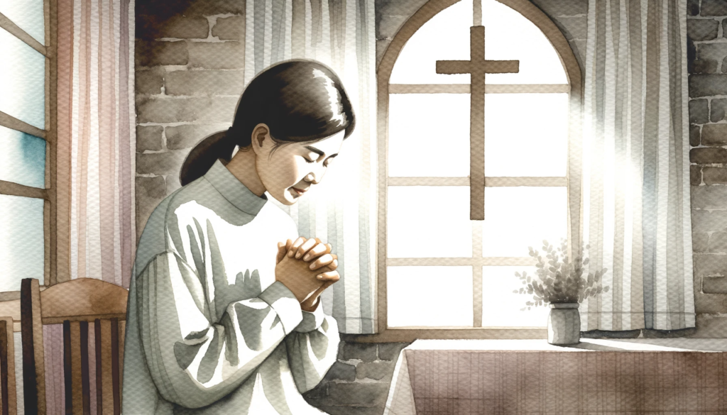 daily prayer for spiritual meditation christians, watercolor of a woman in morning prayer