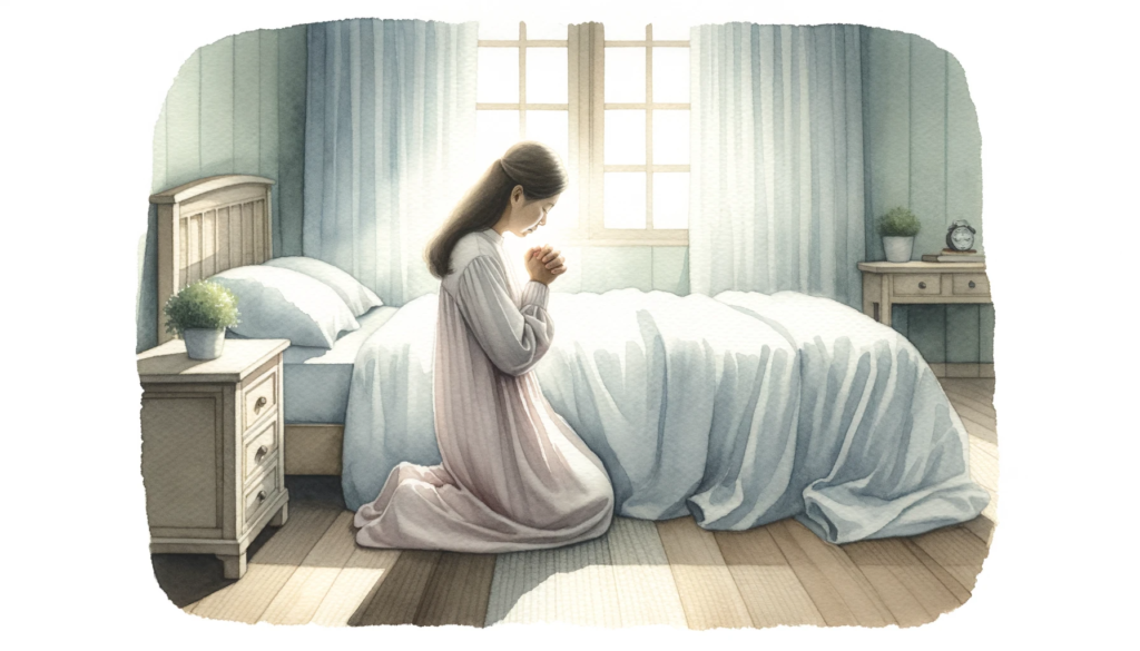 daily prayer for spiritual meditation christians, watercolor of a woman in morning prayer